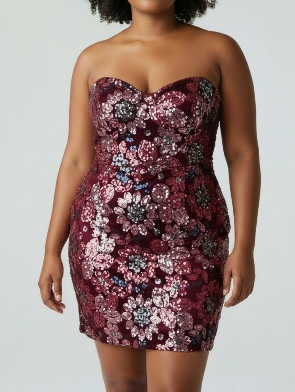 NWT Mackie Sequin Floral Mini Dress in Deep Wine and Pink Size Woman's 20 2X